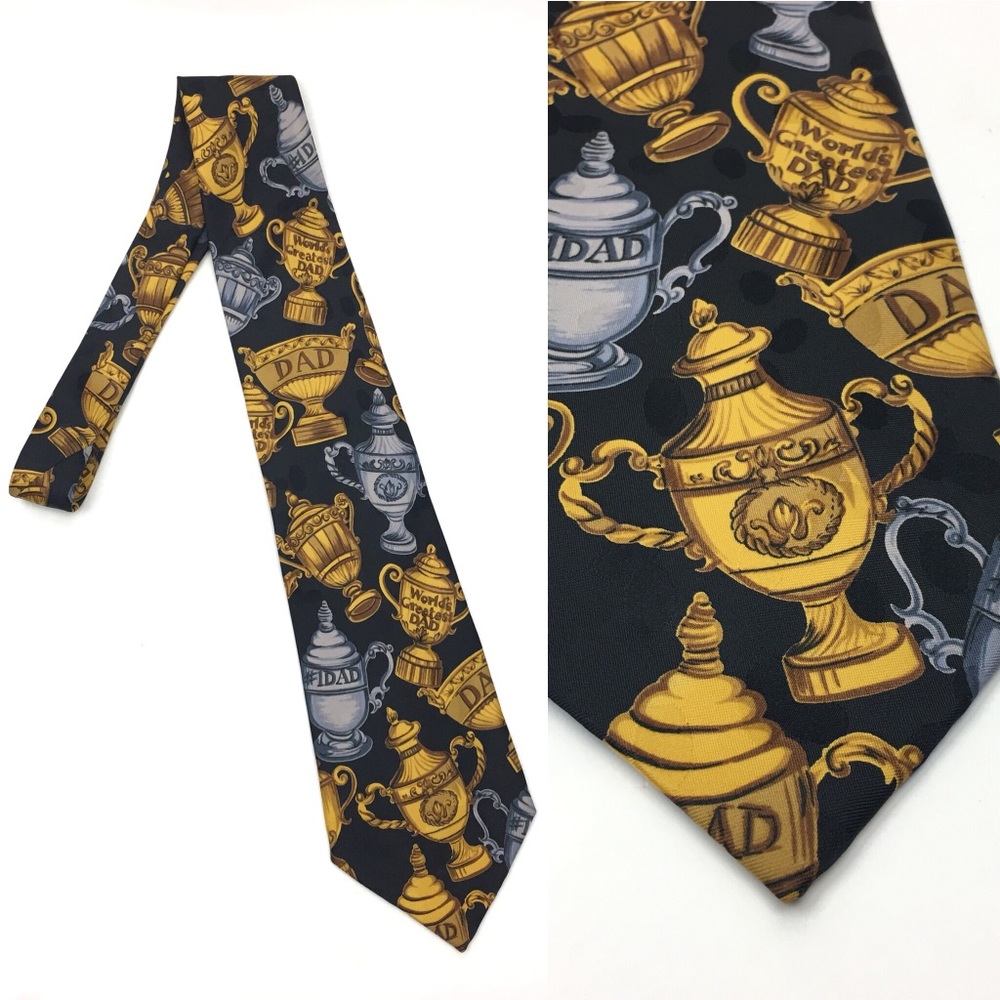 Worlds Greatest Dad Trophy Pattern Mens Necktie